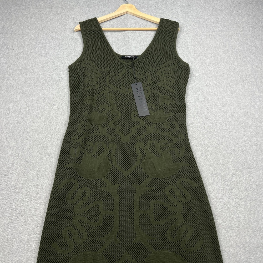NEW Disturbia Tulip Jacquard Knit Cami Dress Womens XL Green Maxi Side Slit Boho